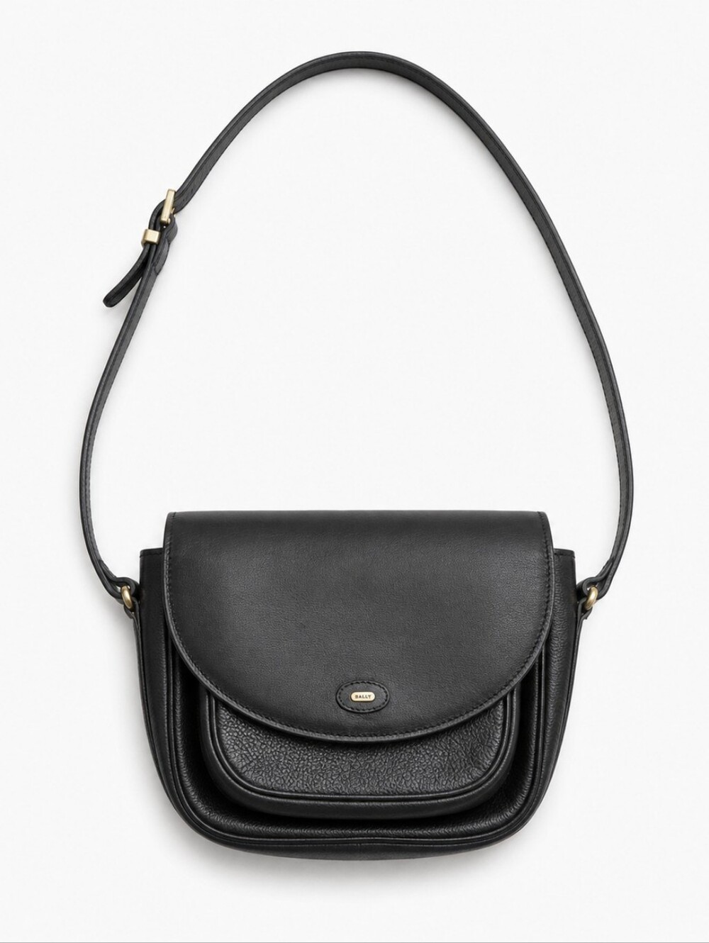 Vintage Bally Leather Crossbody Structured Black Flap Bag Purse Glossy Finish